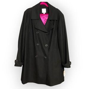 Croft & Barrow 3X Women's Wool Blend Pea Coat Double Breasted Black New $220